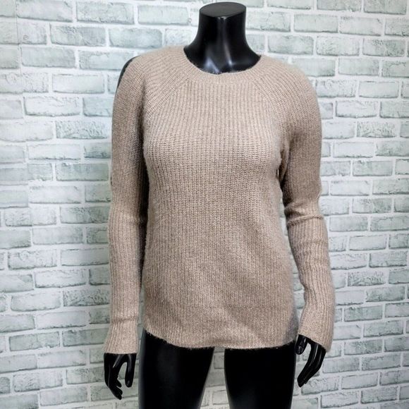 Neiman Marcus Womens S Beige Cashmere Cold Shoulder Ribbed Knit Sweater - Picture 1 of 8